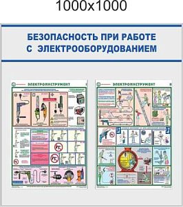Стенд Безопасность при работе с электроинструментом 2 плаката А2 (1000х1000; Пластик ПВХ 4 мм; Пластиковый белый)