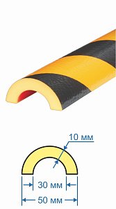 Предостерегающий защитный профиль поверхности ГАСЛАЙН (GASLINE) тип R30; черно-желтый (R30х1000; 30х10мм; гибкий пенополиуретан)